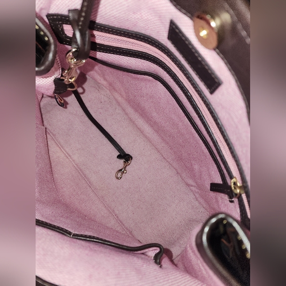 Dooney And Bourke Leather Croc Embossed Chocolate Shoulder Tote Purse Coin Pouch - Picture 13 of 14